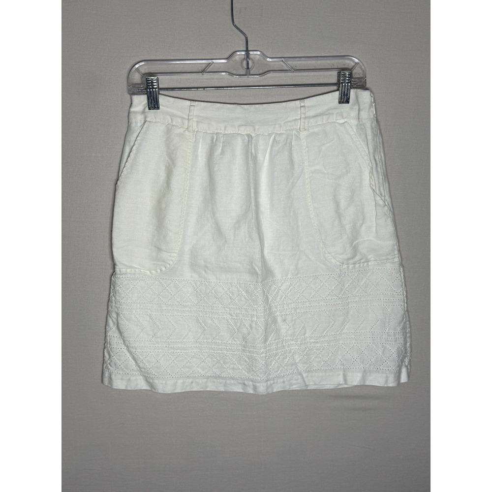 Banana Republic White Linen Embroidered Mini Skirt Womens Size 6 Lined